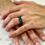 “IRIDESCENCE” Tungsten Carbide Black Ring 8mm w/ Blue-Green Opal