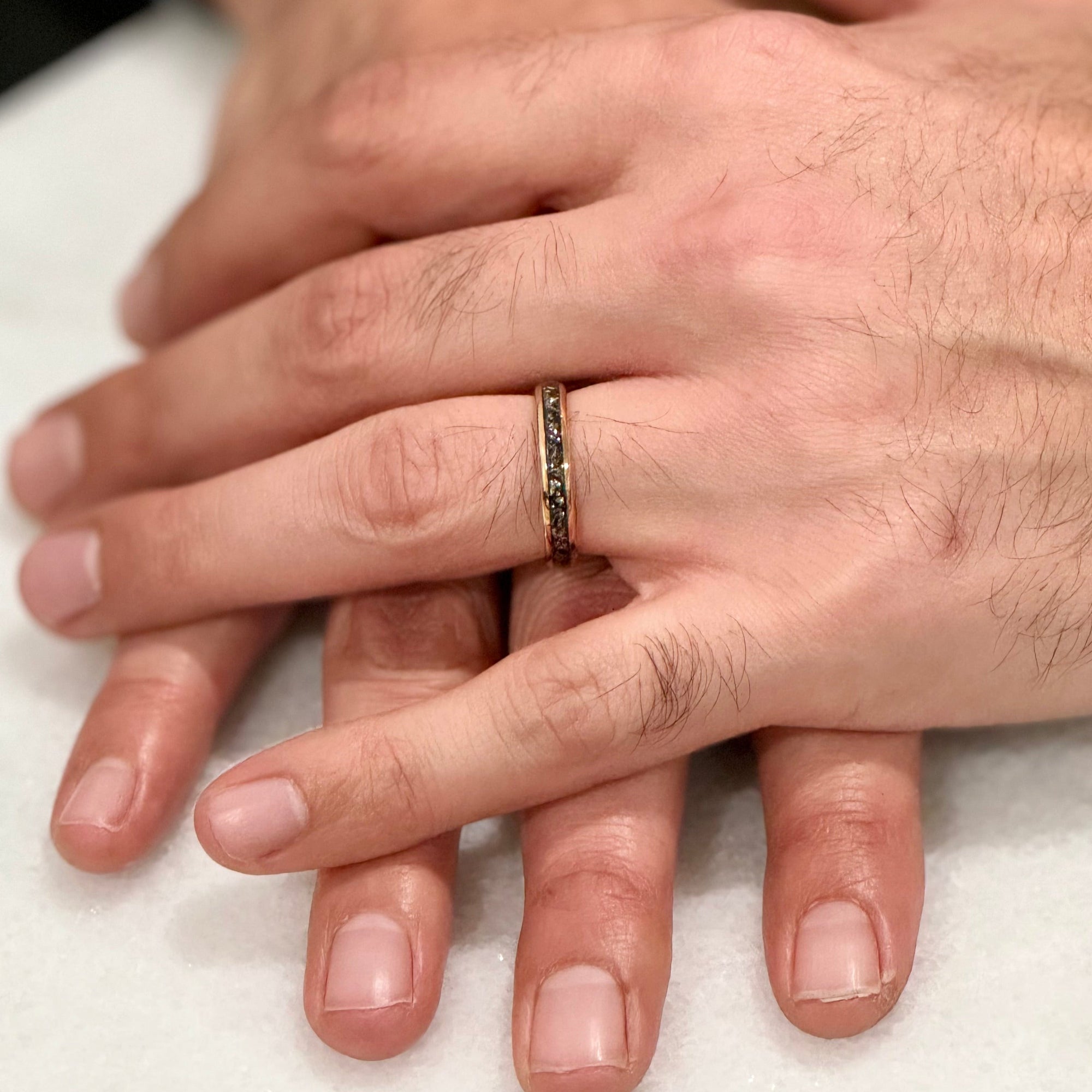 “STARLIGHT” Tungsten Carbide Rose Gold Ring 4mm w/ Crushed Meteorite