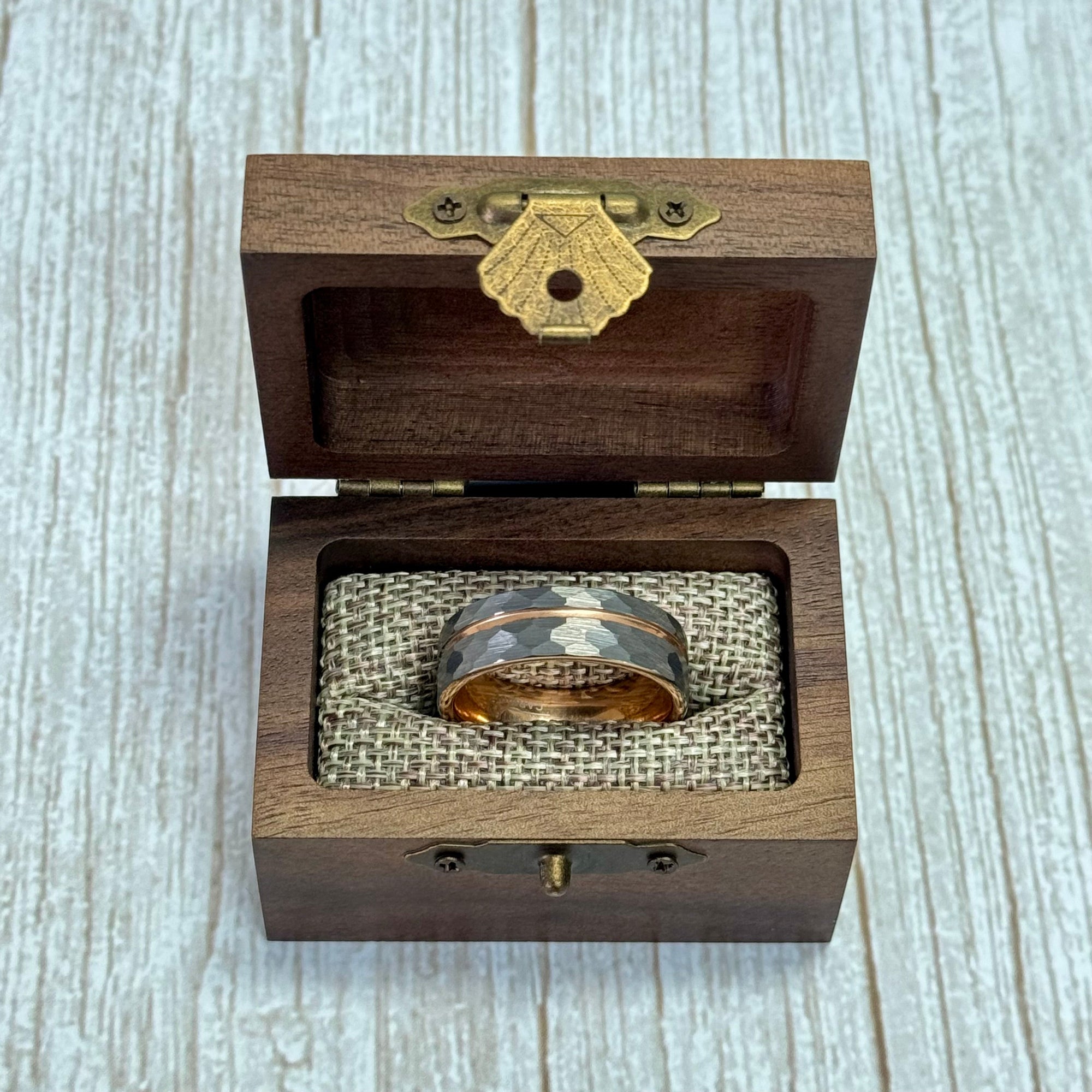 “ECLIPSE” Tungsten Carbide Brushed Silver Ring 8mm w/ Asymmetrical Rose Gold Line