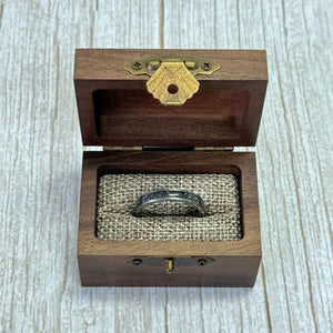 Starlight" Tungsten Carbide Silver Ring with Crushed Meteorite with  Wood Ring Box
