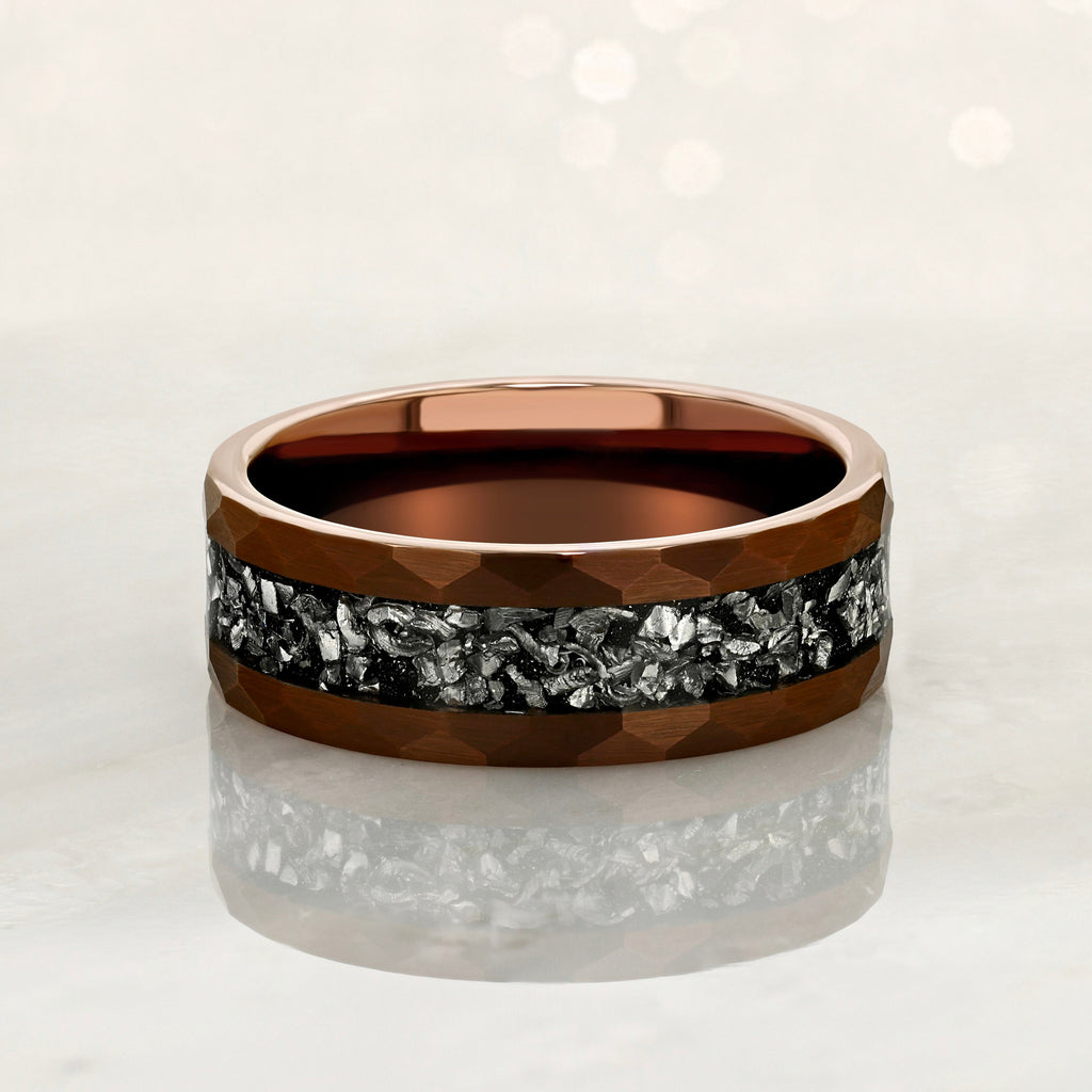 “GLADIATOR” Tungsten Carbide Rose Gold Ring 8mm w/ Meteorite