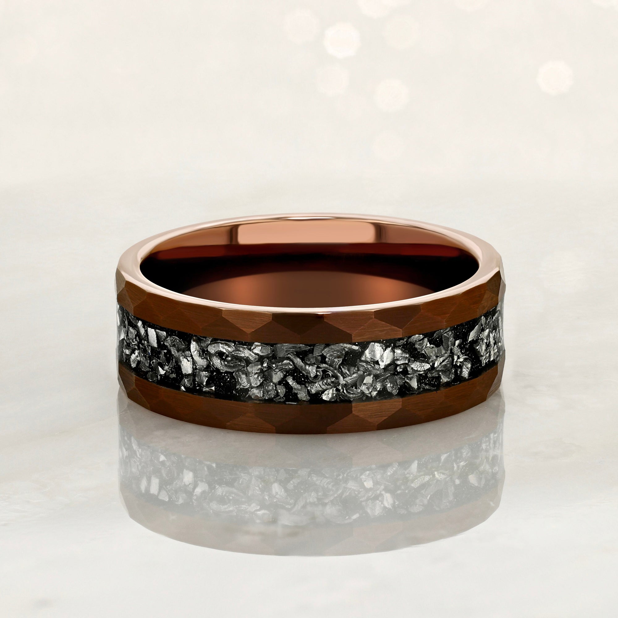 “GLADIATOR” Tungsten Carbide Rose Gold Ring 8mm w/ Meteorite
