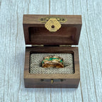 “Binary" Tungsten Carbide Rose Gold Ring 8mm w/ Green Opal and Gold Leaf