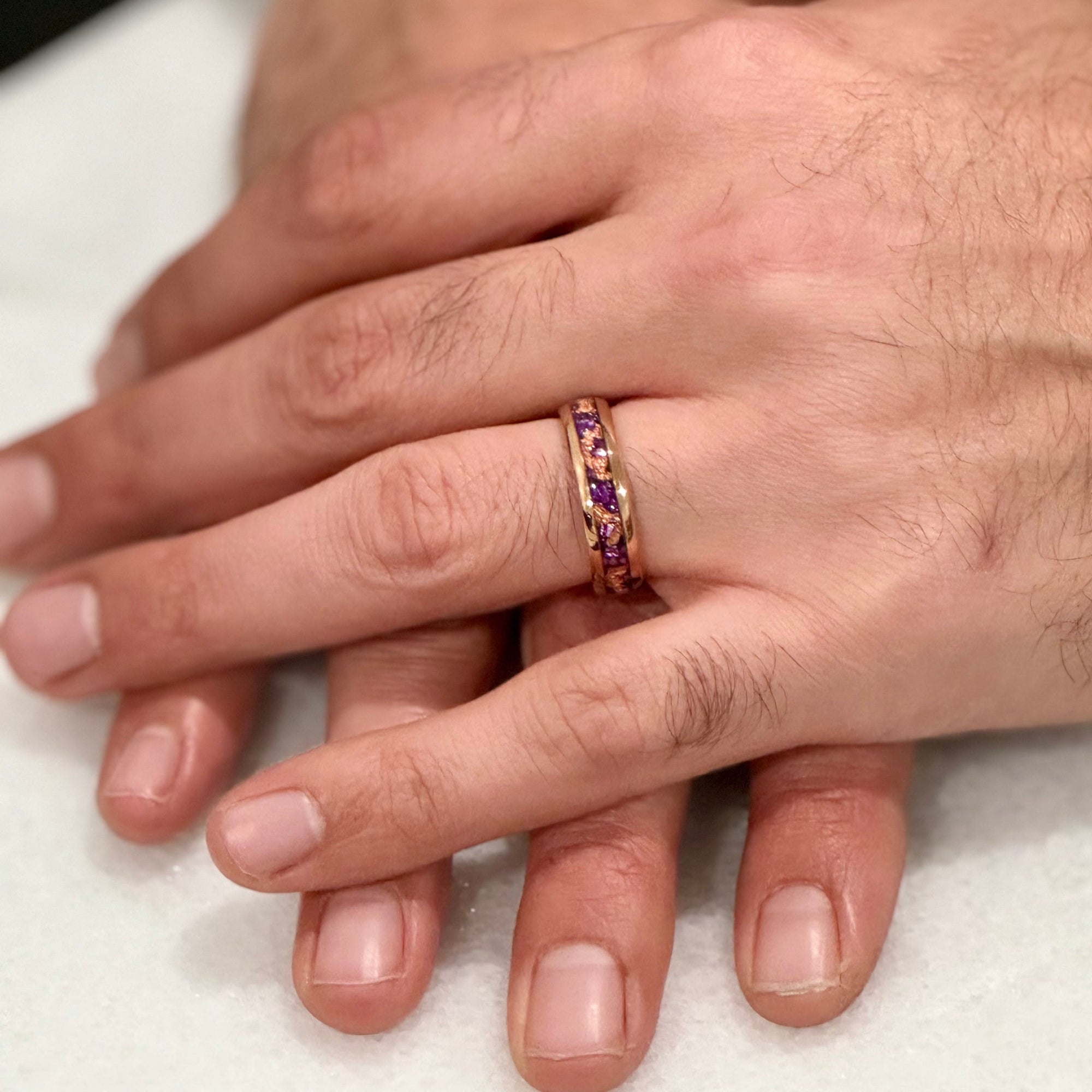 “MAJESTY” Tungsten Carbide Rose Gold Ring 6mm w/ Amethyst and Rose Gold Leaf