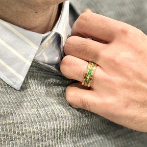 “Binary" Tungsten Carbide Rose Gold Ring 8mm w/ Green Opal and Gold Leaf