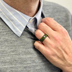 "TIMBER" Tungsten Carbide Black Ring 8mm w/ Green Dyed Koa Wood