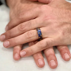 “PICASSO”Tungsten Carbide Gold Ring 8mm w/ Meteorite, Sandstone and Gold Leaf