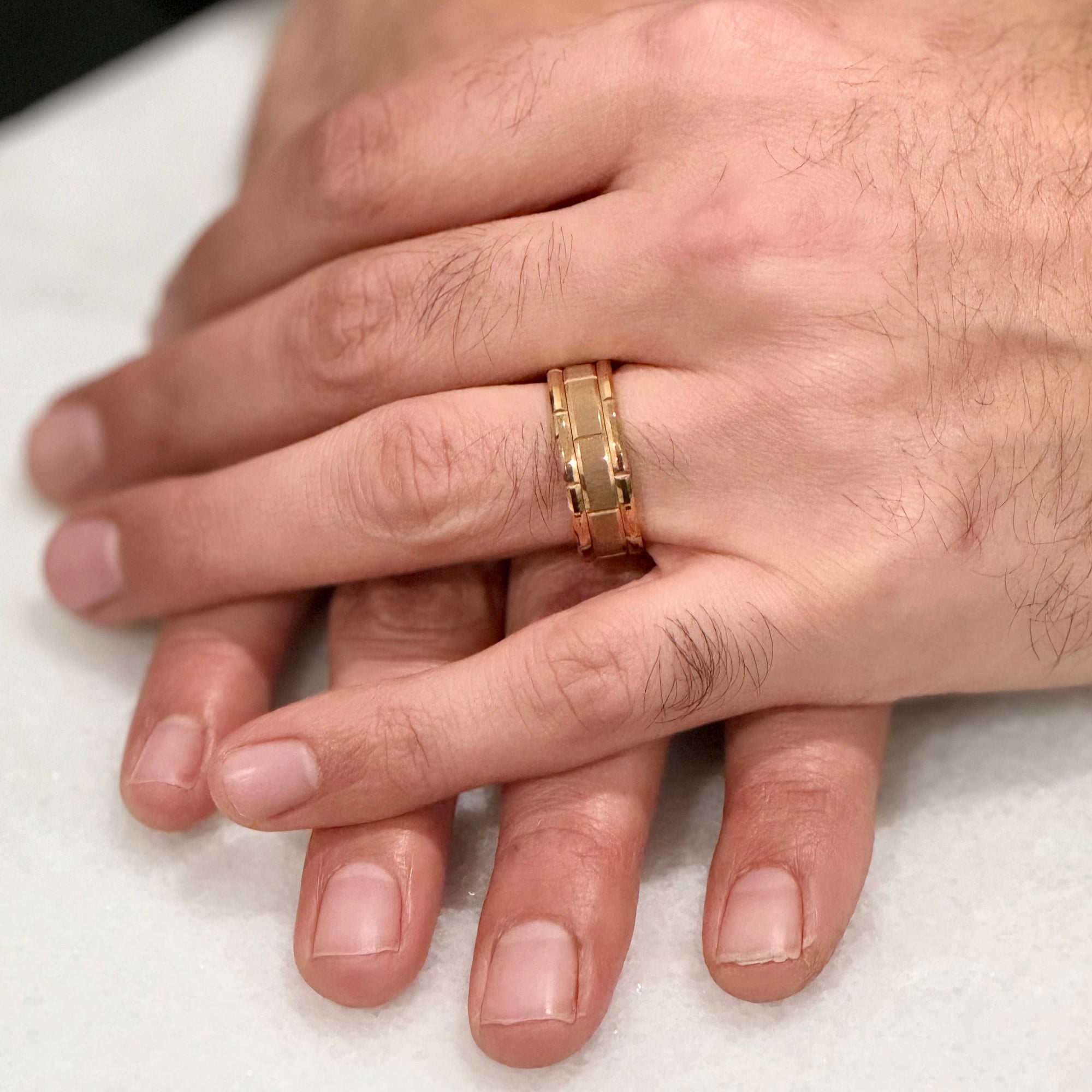 “BISHOP” Tungsten Carbide Rose Gold Ring 8mm w/ Checkered Pattern