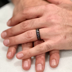 STARDUST" Black Tungsten Ring with Meteorite Dust & Silver Specs