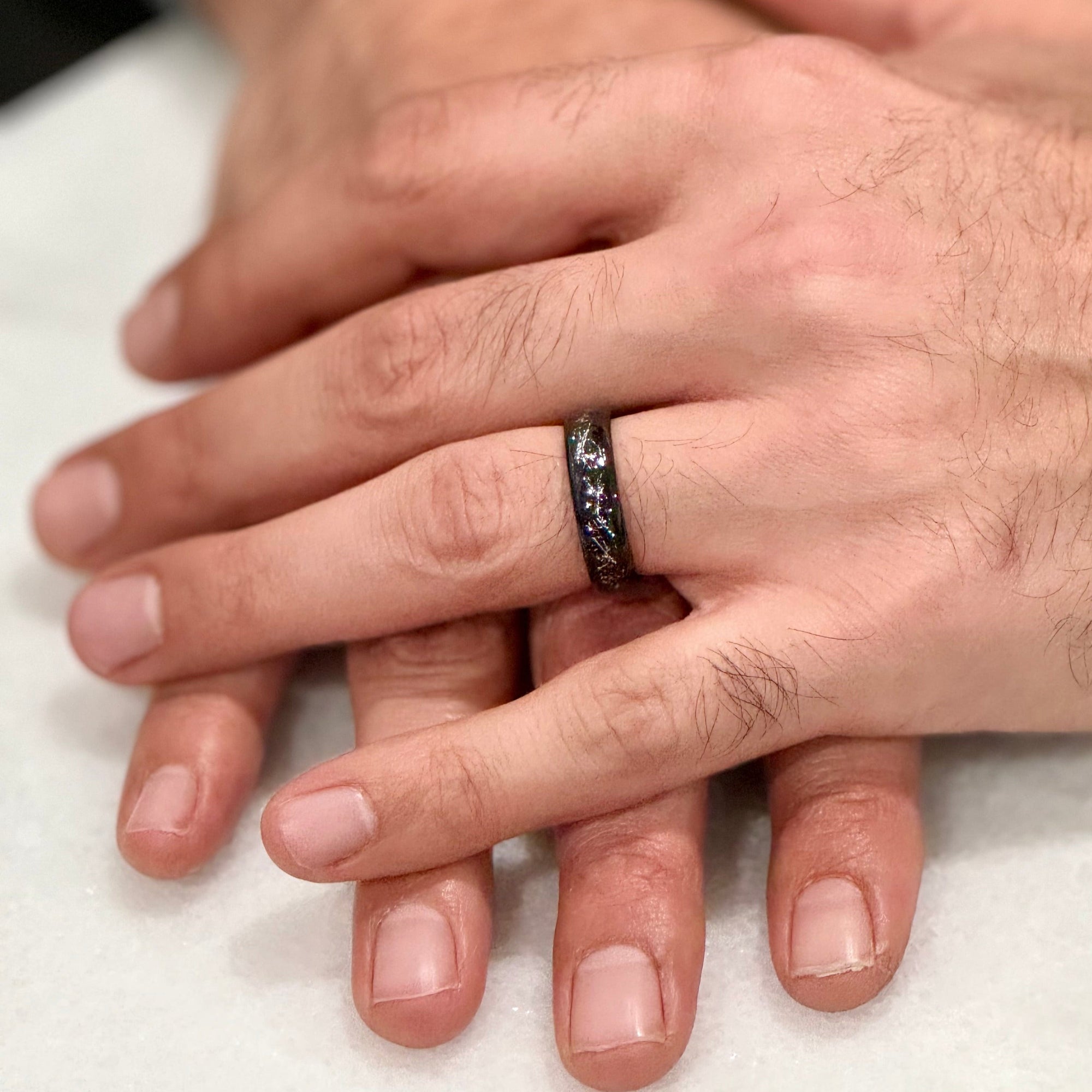 (Couples) "STARDUST"  Tungsten Carbide Black Ring 8mm, 6mm, 4mm w/ Meteorite Dust and Silver Specs