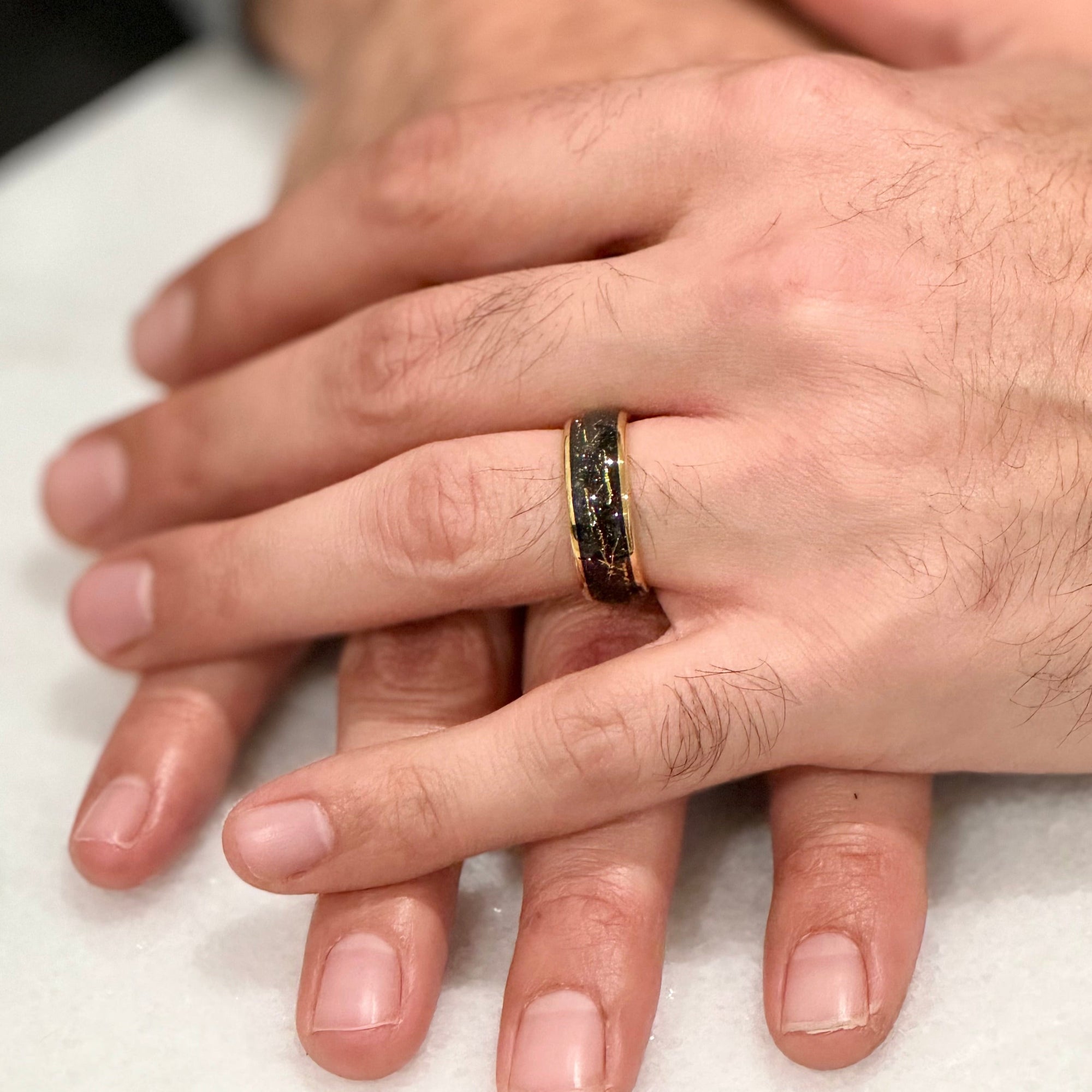 "STARDUST" Tungsten Carbide Gold Ring 8mm, 6mm w/ Meteorite Dust and Gold Specs