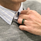 "TETHER"  Tungsten Carbide Black Ring 8mm w/ Malachite and Gold Rope