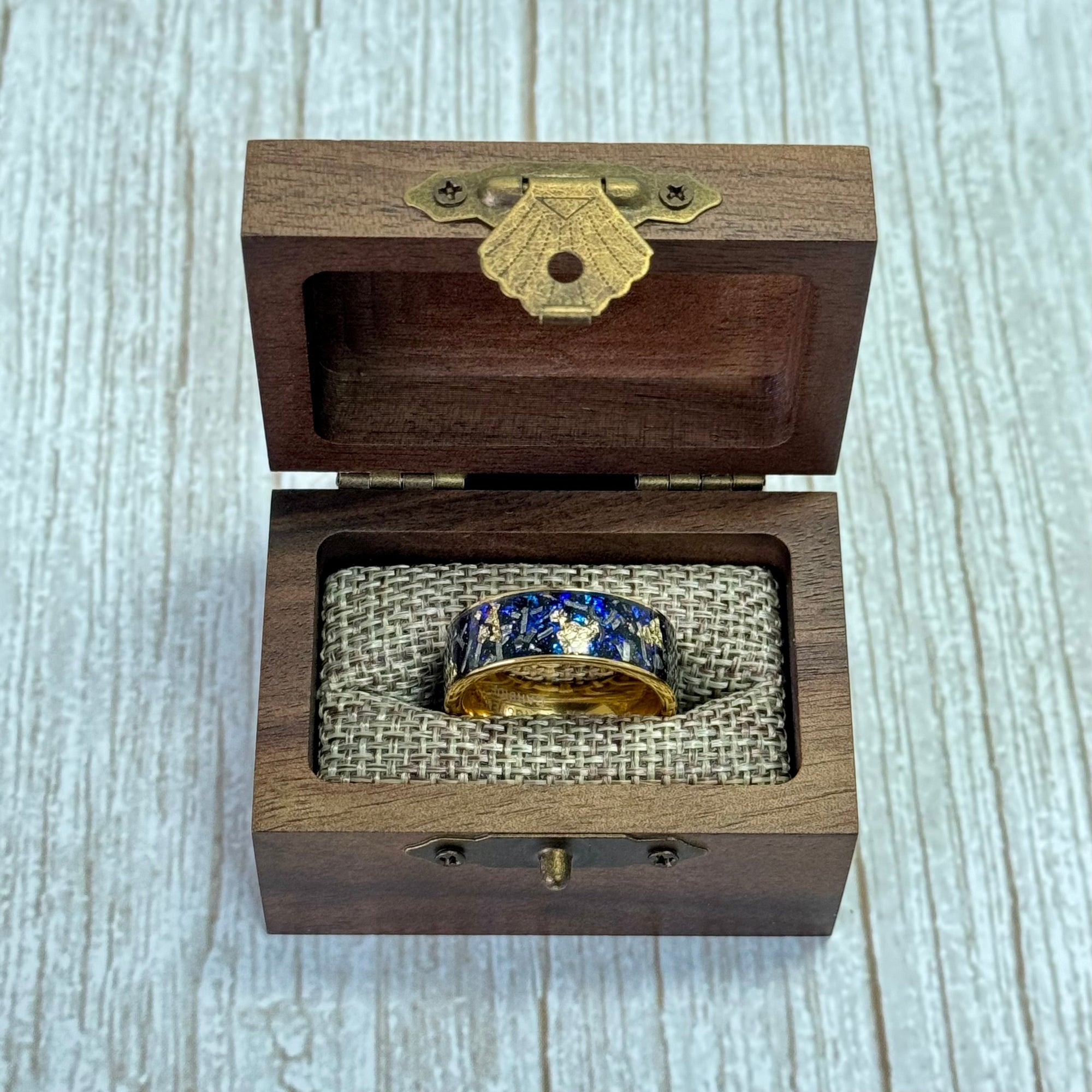 “PICASSO”Tungsten Carbide Gold Ring 8mm w/ Meteorite, Sandstone and Gold Leaf