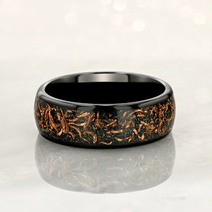 Tungsten Ring with Meteorite Dust and Copper Flakes 