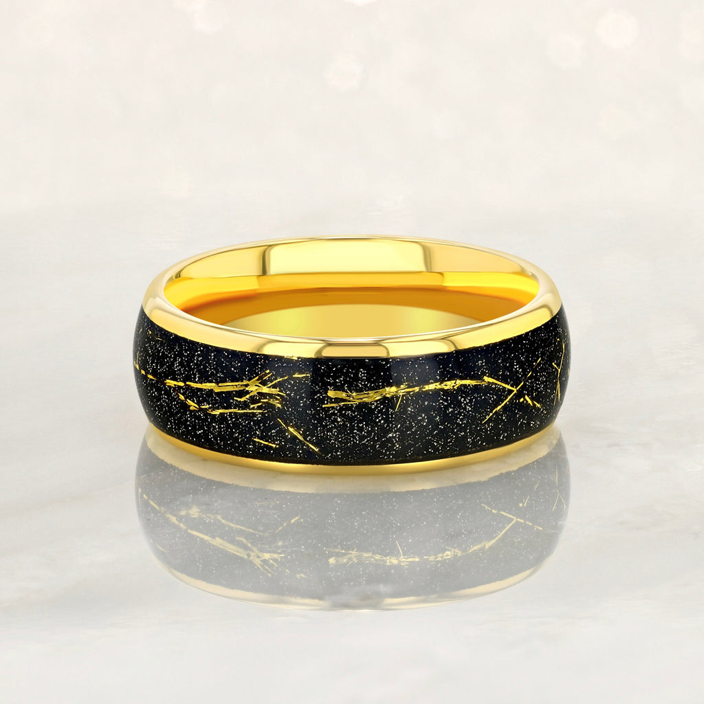 "STARDUST" Tungsten Carbide Gold Ring 8mm, 6mm w/ Meteorite Dust and Gold Specs