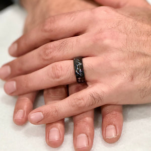 (Couples) "STARDUST"  Tungsten Carbide Black Ring 8mm, 6mm, 4mm w/ Meteorite Dust and Silver Specs