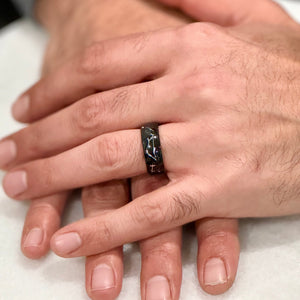 STARDUST" Black Tungsten Ring with Meteorite Dust & Silver Specs