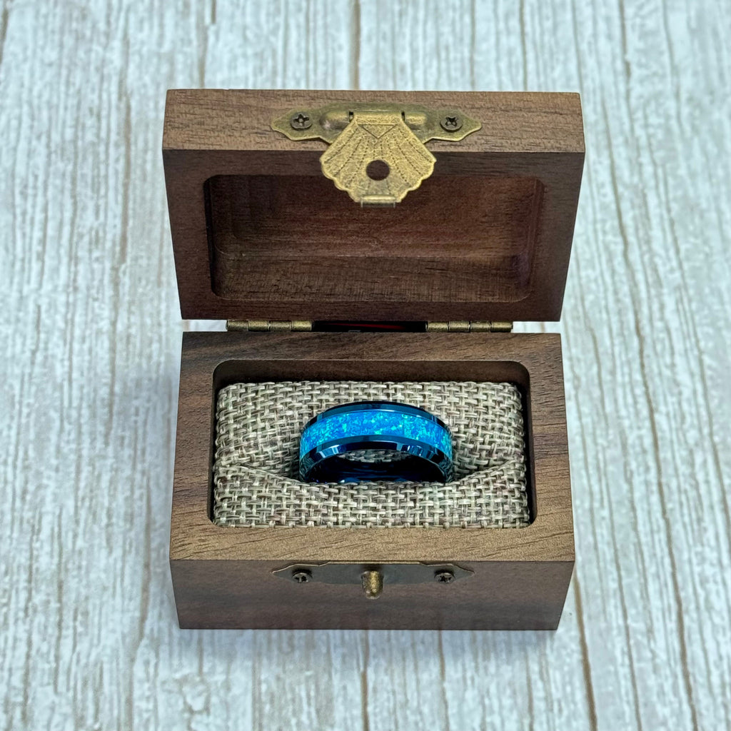 “IRIDESCENCE” Tungsten Carbide Blue Ring 8mm w/ Blue Opal