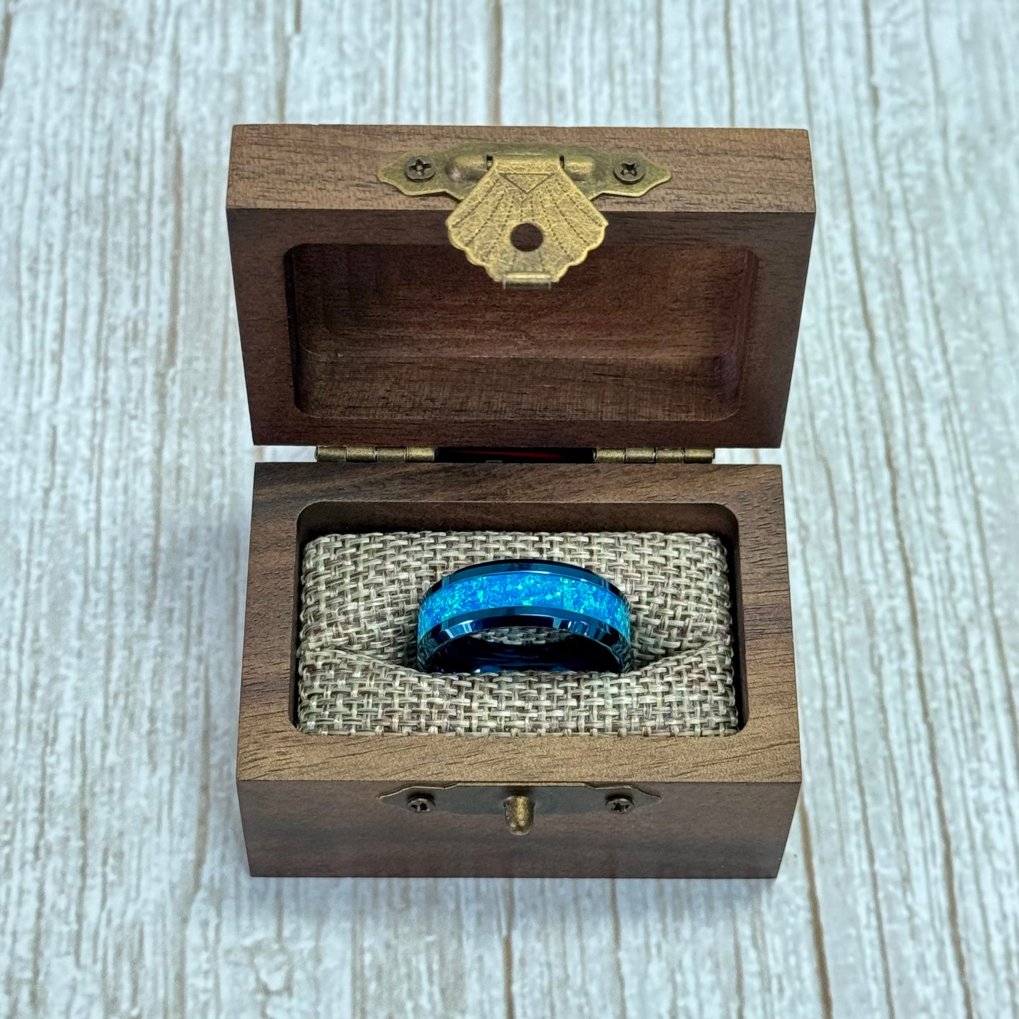 “IRIDESCENCE” Tungsten Carbide Blue Ring 8mm w/ Blue Opal