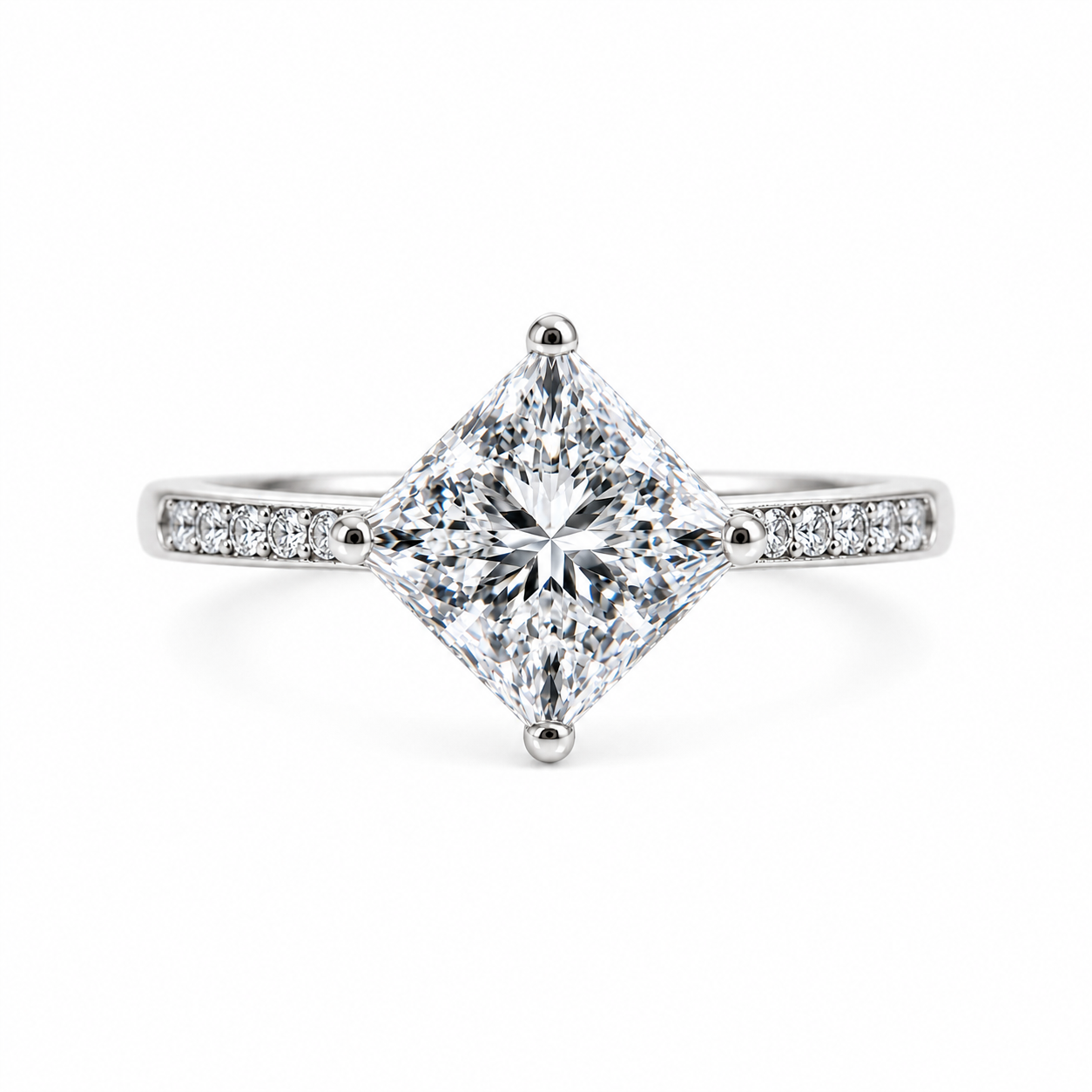 14K White Gold Diamond Princess Cut