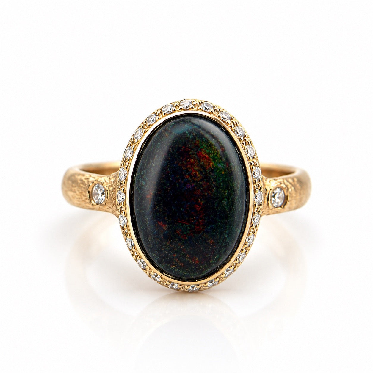 14K Yellow Gold, Ethiopian Opal, diamonds