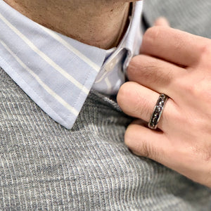 "STARDUST" Tungsten Carbide Silver Ring 8mm, 6mm w/ Meteorite Dust and Silver Specs