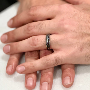 "STARDUST" Grooms Collection - Tungsten Carbide Silver Ring 8mm, 6mm w/ Meteorite Dust and Silver Specs