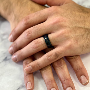 "TIMBER" Tungsten Carbide Black Ring 8mm w/ Blue Dyed Koa Wood