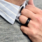 "TIMBER" Tungsten Carbide Black Ring 8mm w/ Blue Dyed Koa Wood