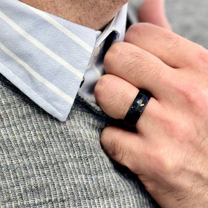 "TIMBER" Tungsten Carbide Black Ring 8mm w/ Blue Dyed Koa Wood