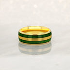 "TIMBER"  Tungsten Carbide Yellow Gold Ring 8mm w/ Green Dyed Koa Wood