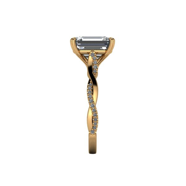 Emerald Cut- 3.09 Carat Emerald Cut Lab Diamond, 14K Yellow Gold with Accent Diamonds