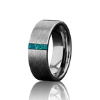 "APEX" Tungsten Carbide Silver Brushed Ring 8mm w/ Blue - Green Opal - Pristine Pieces By Amy