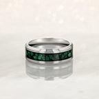 "AURORA" Tungsten Carbide Silver Ring 8mm w/ Malachite - Pristine Pieces By Amy