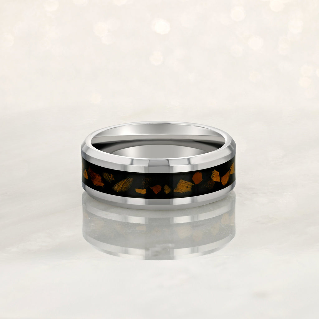 "AURORA" Tungsten Carbide Silver Ring 8mm w/ Tiger's Eye - Pristine Pieces By Amy