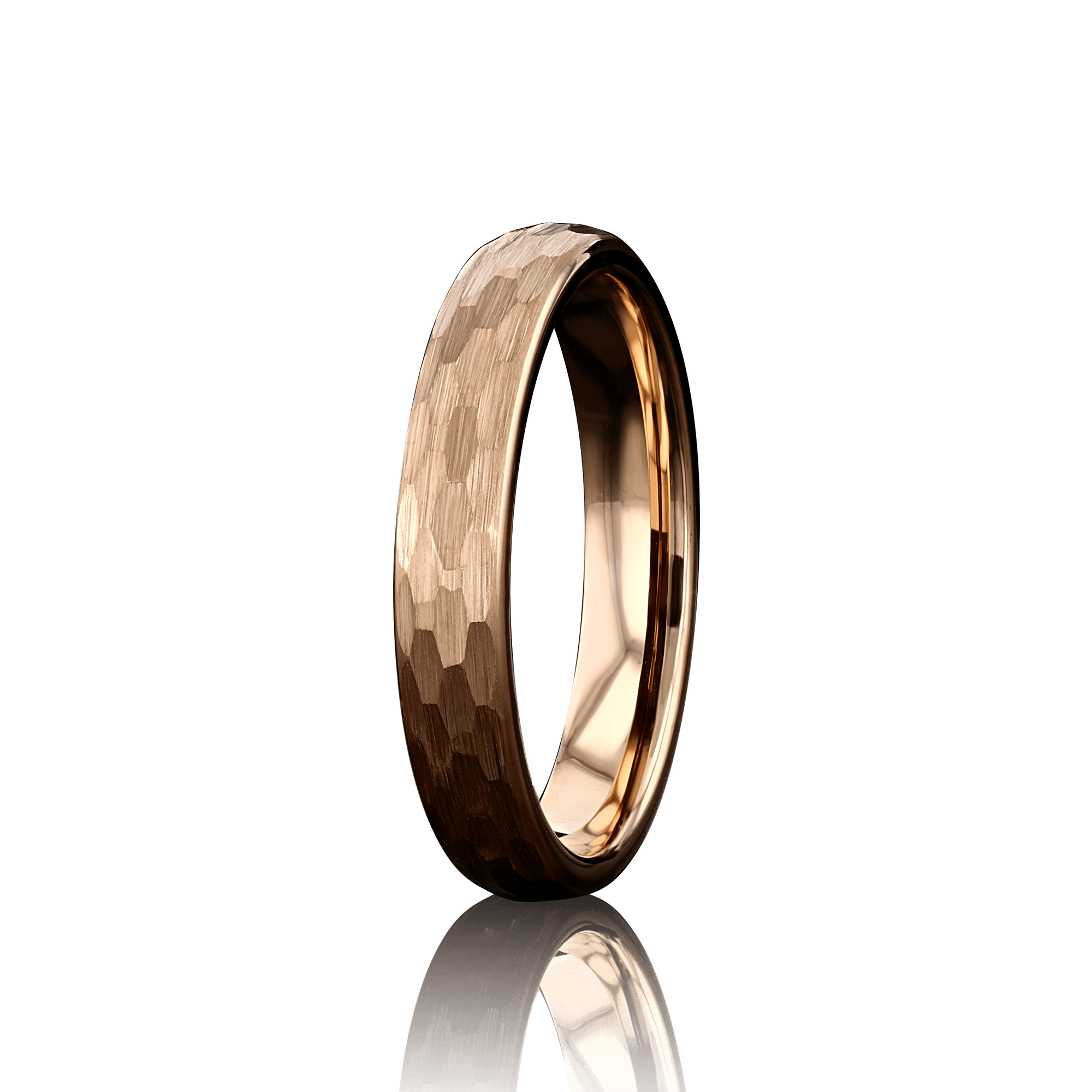 "BEDROCK " Tungsten Carbide Rose Gold Ring 4mm, 8mm w/ Hammered Design - Pristine Pieces By Amy