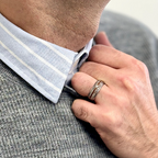 “Primal” Tungsten Carbide Silver Ring 8mm w/ Asymmetrical Whiskey Barrel and Naturally Shed Deer Antler