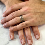 “Primal” Tungsten Carbide Silver Ring 8mm w/ Asymmetrical Whiskey Barrel and Naturally Shed Deer Antler
