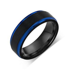 "CHROMATIC" Tungsten Carbide Black Ring 8mm w/ Blue Edges - Pristine Pieces By Amy