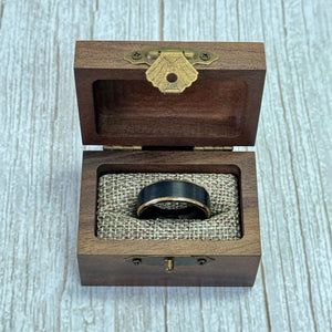 "CHROMATIC" Tungsten Carbide Black Ring 8mm w/ Rose Gold Edges - Pristine Pieces By Amy