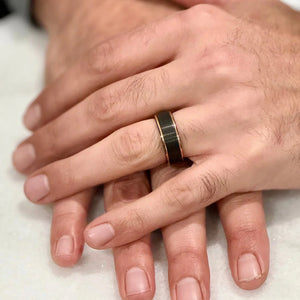 "CHROMATIC" Tungsten Carbide Black Ring 8mm w/ Rose Gold Edges - Pristine Pieces By Amy