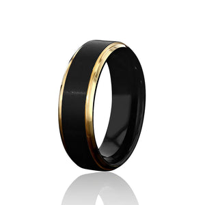 "CHROMATIC" Tungsten Carbide Black Ring 8mm w/ Rose Gold Edges - Pristine Pieces By Amy