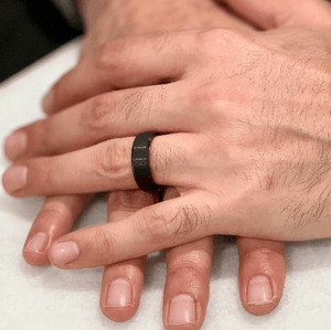 "CHROMATIC" Tungsten Carbide Black Ring 8mm w/ Stepped Edges and Red Inside - Pristine Pieces By Amy