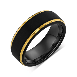 "CHROMATIC" Tungsten Carbide Black Ring 8mm w/ Yellow Gold Edges - Pristine Pieces By Amy