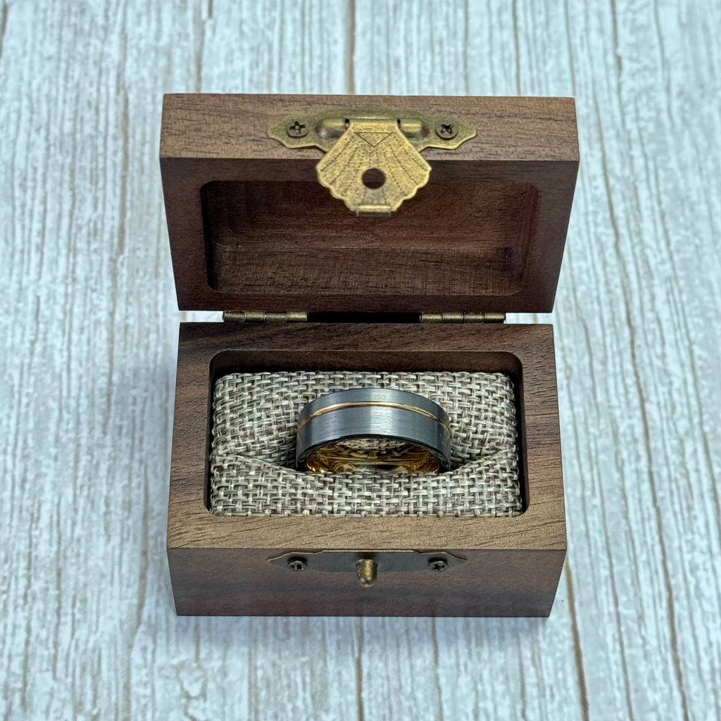"DIVERGENT" Tungsten Carbide Brushed Silver 8mm w/ Asymmetrical Rose Gold Line - Pristine Pieces By Amy