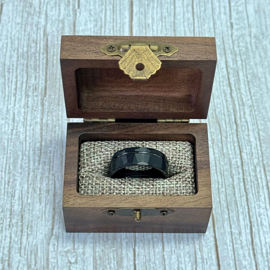 "ECLIPSE" Tungsten Carbide Black Hammered Ring 8mm w/ Asymmetrical Solid Black Line - Pristine Pieces By Amy