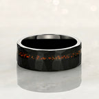 "ECLIPSE" Tungsten Carbide Black Hammered Ring 8mm w/ Fossilized Dinosaur Bone - Pristine Pieces By Amy