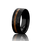 "ECLIPSE" Tungsten Carbide Black Hammered Ring 8mm w/ Koa Wood - Pristine Pieces By Amy