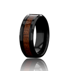 "ELEMENTAL"Tungsten Carbide Black Ring 8mm w/ Koa Wood - Pristine Pieces By Amy