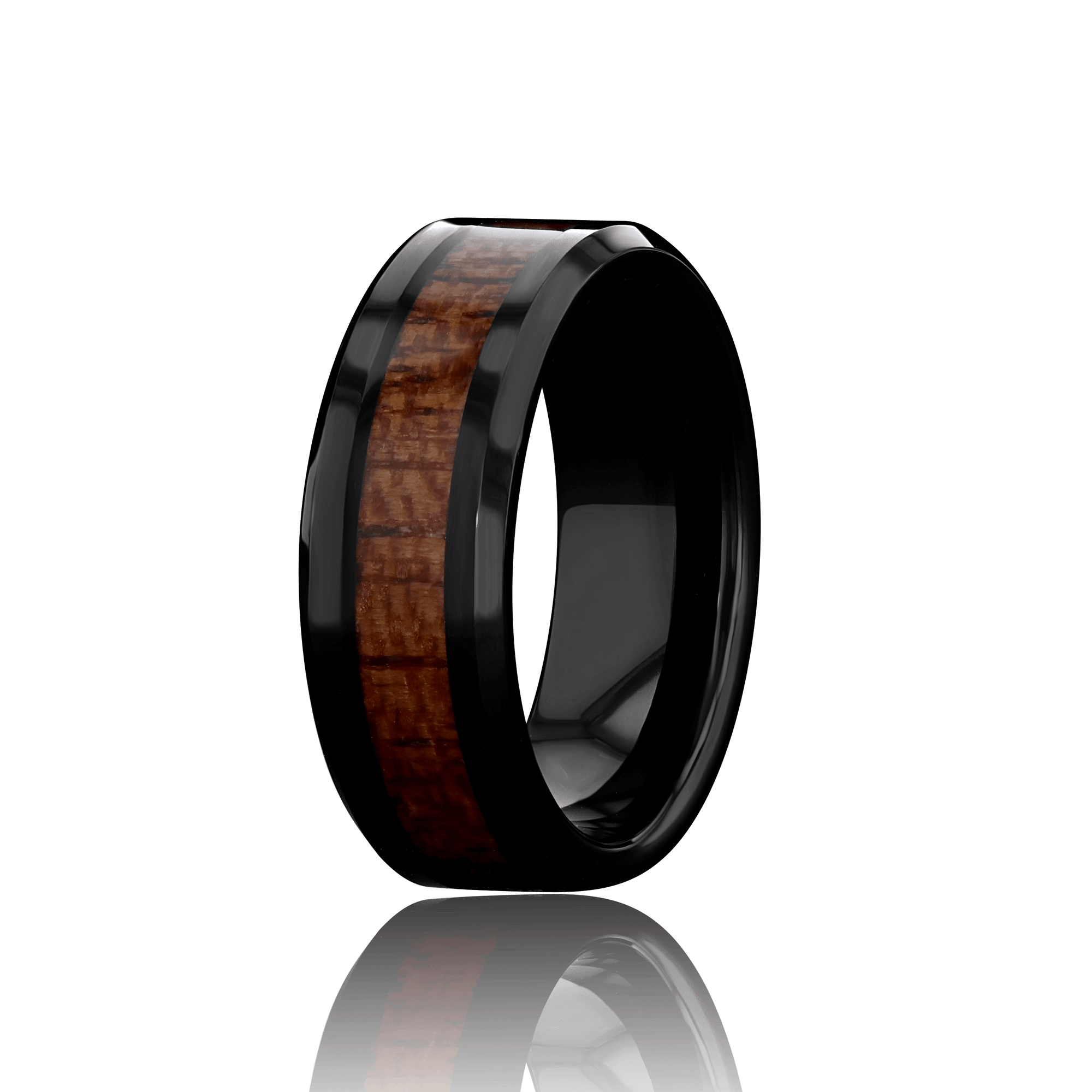 "ELEMENTAL"Tungsten Carbide Black Ring 8mm w/ Koa Wood - Pristine Pieces By Amy